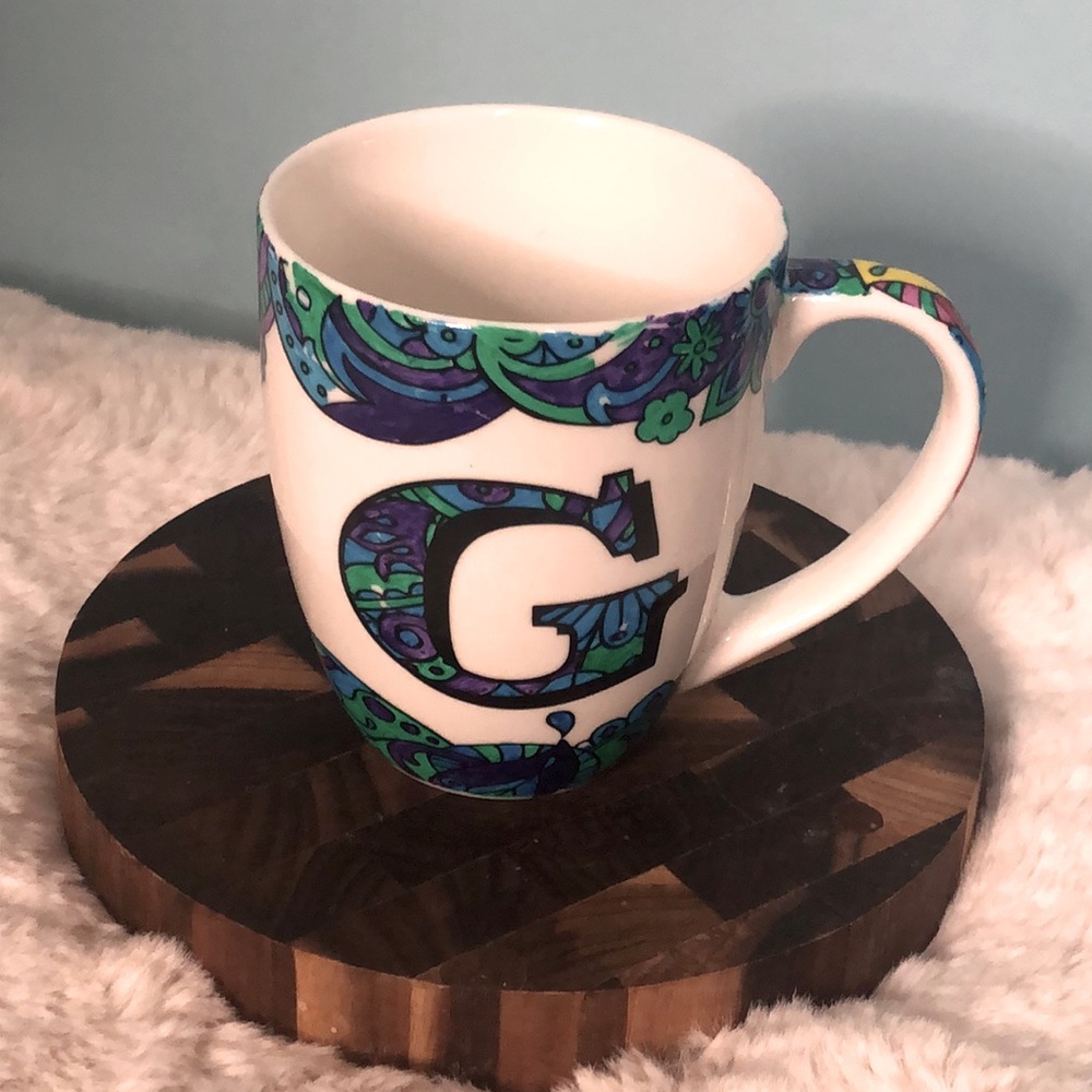 Monogrammed hand painted mug by Cypress Home ‘G’